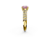 Yellow gold Fancy Pink Cushion  Solitaire Chevron Pave Diamond Engagement Ring with Six-Prong Setting_5