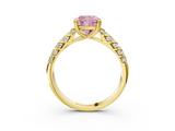Yellow gold Fancy Pink Cushion  Solitaire Chevron Pave Diamond Engagement Ring with Six-Prong Setting_6