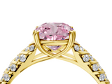 Yellow gold Fancy Pink Cushion  Solitaire Chevron Pave Diamond Engagement Ring with Six-Prong Setting_7