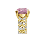 Yellow gold Fancy Pink Cushion  Solitaire Chevron Pave Diamond Engagement Ring with Six-Prong Setting_8