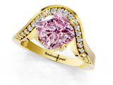 Yellow gold Fancy Pink Cushion  Solitaire Diamond Engagement Ring with Pave Band and Four-Prong Setting_27