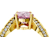 Yellow gold Fancy Pink Cushion  Solitaire Diamond Engagement Ring with Pave Band and Four-Prong Setting_30
