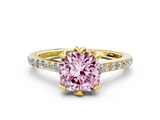 Yellow gold Fancy Pink Cushion  Solitaire Diamond Engagement Ring with Pave Band and Six-Prong Setting_20