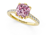 Yellow gold Fancy Pink Cushion  Solitaire Diamond Engagement Ring with Pave Band and Six-Prong Setting_21