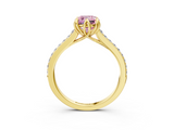 Yellow gold Fancy Pink Cushion  Solitaire Diamond Engagement Ring with Pave Band and Six-Prong Setting_23