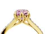 Yellow gold Fancy Pink Cushion  Solitaire Diamond Engagement Ring with Pave Band and Six-Prong Setting_24
