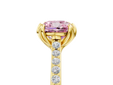 Yellow gold Fancy Pink Cushion  Solitaire Diamond Engagement Ring with Pave Band and Six-Prong Setting_25