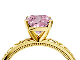 Yellow gold Fancy Pink Cushion  Solitaire Diamond Engagement Ring with XO Engraved Band and Four-Prong Setting 5