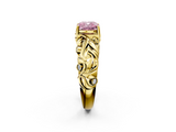 Yellow gold Fancy Pink Cushion  Solitaire Diamond Leaf Vine Band with Prong Setting_47