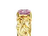 Yellow gold Fancy Pink Cushion  Solitaire Diamond Leaf Vine Band with Prong Setting_50