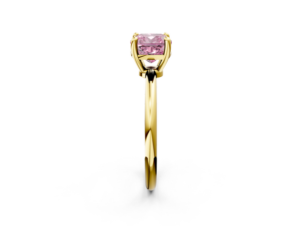 Yellow gold Fancy Pink Cushion  Solitaire Diamond Ring with 4-Prong Setting on a Classic Band