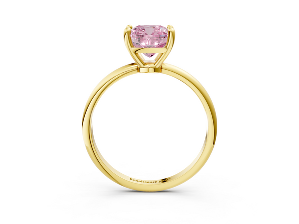 Yellow gold Fancy Pink Cushion  Solitaire Diamond Ring with 4-Prong Setting on a Classic Band