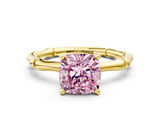 Yellow gold Fancy Pink Cushion  Solitaire Diamond Ring with Bamboo Band and Four-Prong Setting_52