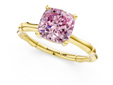 Yellow gold Fancy Pink Cushion  Solitaire Diamond Ring with Bamboo Band and Four-Prong Setting_53