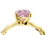 Yellow gold Fancy Pink Cushion  Solitaire Diamond Ring with Bamboo Band and Four-Prong Setting_56