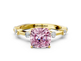 Yellow gold Fancy Pink Cushion  Solitaire Diamond Ring with Bezel Set Side Stones and Prong Setting_3