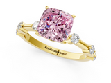Yellow gold Fancy Pink Cushion  Solitaire Diamond Ring with Bezel Set Side Stones and Prong Setting_4