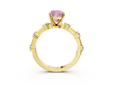 Yellow gold Fancy Pink Cushion  Solitaire Diamond Ring with Bezel Set Side Stones and Prong Setting_6