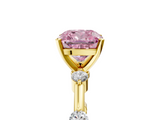 Yellow gold Fancy Pink Cushion  Solitaire Diamond Ring with Bezel Set Side Stones and Prong Setting_8
