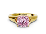 Yellow gold Fancy Pink Cushion  Solitaire Diamond Ring with Cathedral Band and Four-Prong Setting_66