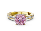Yellow gold Fancy Pink Cushion  Solitaire Diamond Ring with Channel-Set Baguette Band and Four-Prong Setting_85
