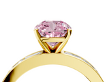 Yellow gold Fancy Pink Cushion  Solitaire Diamond Ring with Channel-Set Baguette Band and Four-Prong Setting_89