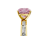 Yellow gold Fancy Pink Cushion  Solitaire Diamond Ring with Channel-Set Baguette Band and Four-Prong Setting_90