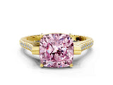Yellow gold Fancy Pink Cushion  Solitaire Diamond Ring with Channel Set Band and Bezel Prong Setting_56