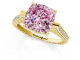Yellow gold Fancy Pink Cushion  Solitaire Diamond Ring with Channel Set Band and Bezel Prong Setting_57