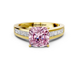 Yellow gold Fancy Pink Cushion  Solitaire Diamond Ring with Channel-Set Band and Four-Prong Setting_3