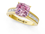 Yellow gold Fancy Pink Cushion  Solitaire Diamond Ring with Channel-Set Band and Four-Prong Setting_4