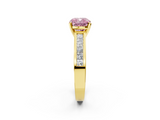 Yellow gold Fancy Pink Cushion  Solitaire Diamond Ring with Channel-Set Band and Four-Prong Setting_5