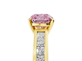 Yellow gold Fancy Pink Cushion  Solitaire Diamond Ring with Channel-Set Band and Four-Prong Setting_8