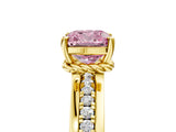 Yellow gold Fancy Pink Cushion  Solitaire Diamond Ring with Channel Set Band and Six-Prong Setting_53