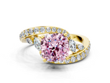 Yellow gold Fancy Pink Cushion  Solitaire Diamond Ring with Filigree Band and Four-Prong Setting_48
