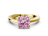 Yellow gold Fancy Pink Cushion  Solitaire Diamond Ring with Four-Prong Setting and Classic Band_3