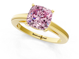 Yellow gold Fancy Pink Cushion  Solitaire Diamond Ring with Four-Prong Setting and Classic Band_4