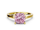 Yellow gold Fancy Pink Cushion  Solitaire Diamond Ring with Four-Prong Setting and Tapered Band 1