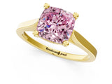 Yellow gold Fancy Pink Cushion  Solitaire Diamond Ring with Four-Prong Setting and Tapered Band 2