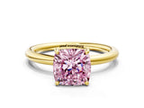 Yellow gold Fancy Pink Cushion  Solitaire Diamond Ring with Four-Prong Setting on a Plain Band_20