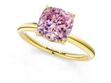 Yellow gold Fancy Pink Cushion  Solitaire Diamond Ring with Four-Prong Setting on a Plain Band_21