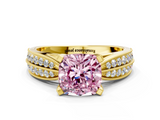 Yellow gold Fancy Pink Cushion  Solitaire Diamond Ring with Milgrain Pavé Band and Four-Prong Setting_20