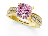 Yellow gold Fancy Pink Cushion  Solitaire Diamond Ring with Milgrain Pavé Band and Four-Prong Setting_21