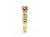 Yellow gold Fancy Pink Cushion  Solitaire Diamond Ring with Milgrain Pavé Band and Four-Prong Setting_22