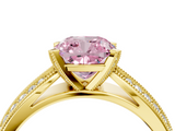 Yellow gold Fancy Pink Cushion  Solitaire Diamond Ring with Milgrain Pavé Band and Four-Prong Setting_24