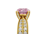 Yellow gold Fancy Pink Cushion  Solitaire Diamond Ring with Milgrain Pavé Band and Four-Prong Setting_25