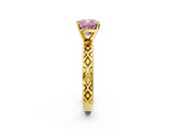 Yellow gold Fancy Pink Cushion  Solitaire Diamond Ring with Milgrain and Black Enamel X Pattern Band_96