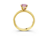 Yellow gold Fancy Pink Cushion  Solitaire Diamond Ring with Milgrain and Black Enamel X Pattern Band_97