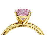 Yellow gold Fancy Pink Cushion  Solitaire Diamond Ring with Milgrain and Black Enamel X Pattern Band_98