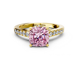 Yellow gold Fancy Pink Cushion  Solitaire Diamond Ring with Pavé Band and Four-Prong Setting_113
